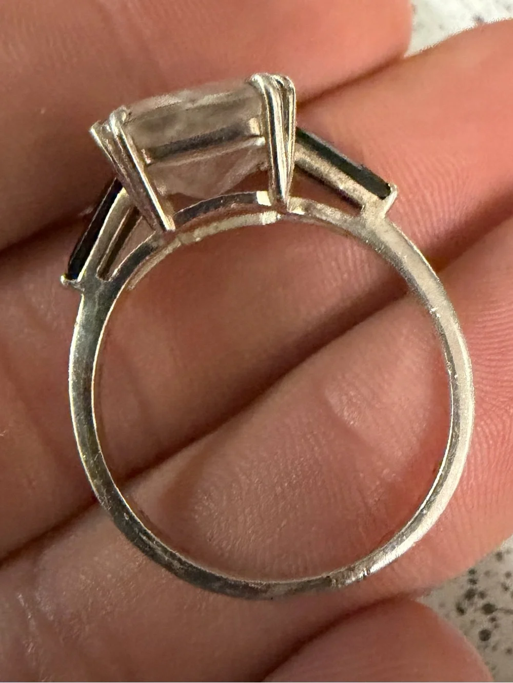 Deb Guyot Herkimer cushion cut quartz in sterling silver IN Sz 11
